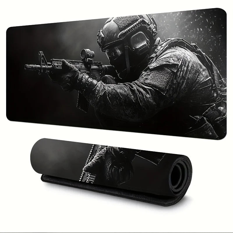 Large Tactical Soldier Mouse Pad – Non-Slip XXL Desk Mat with Stitched Edges, Gaming Accessories for FPS and Home Use