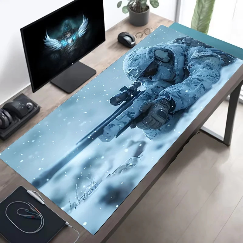 Large Tactical Soldier Mouse Pad – Non-Slip XXL Desk Mat with Stitched Edges, Gaming Accessories for FPS and Home Use