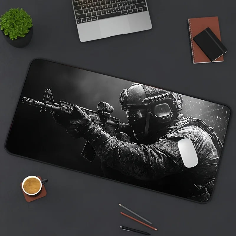 Large Tactical Soldier Mouse Pad – Non-Slip XXL Desk Mat with Stitched Edges, Gaming Accessories for FPS and Home Use