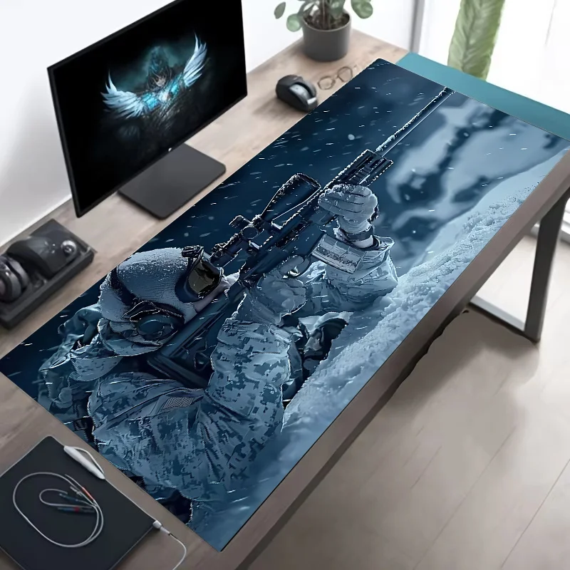Large Tactical Soldier Mouse Pad – Non-Slip XXL Desk Mat with Stitched Edges, Gaming Accessories for FPS and Home Use