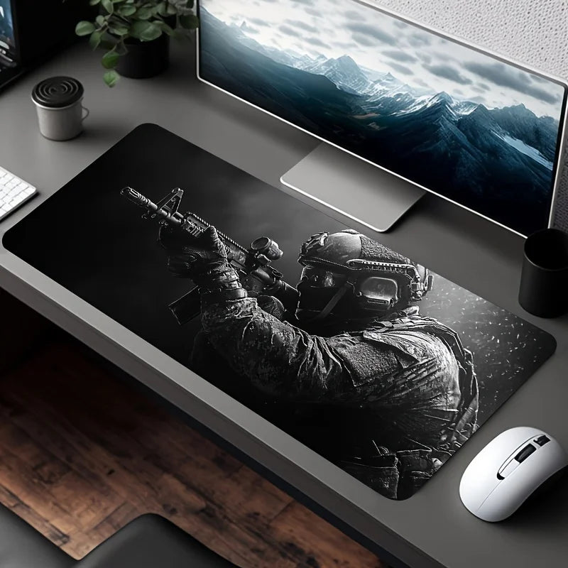 Large Tactical Soldier Mouse Pad – Non-Slip XXL Desk Mat with Stitched Edges, Gaming Accessories for FPS and Home Use