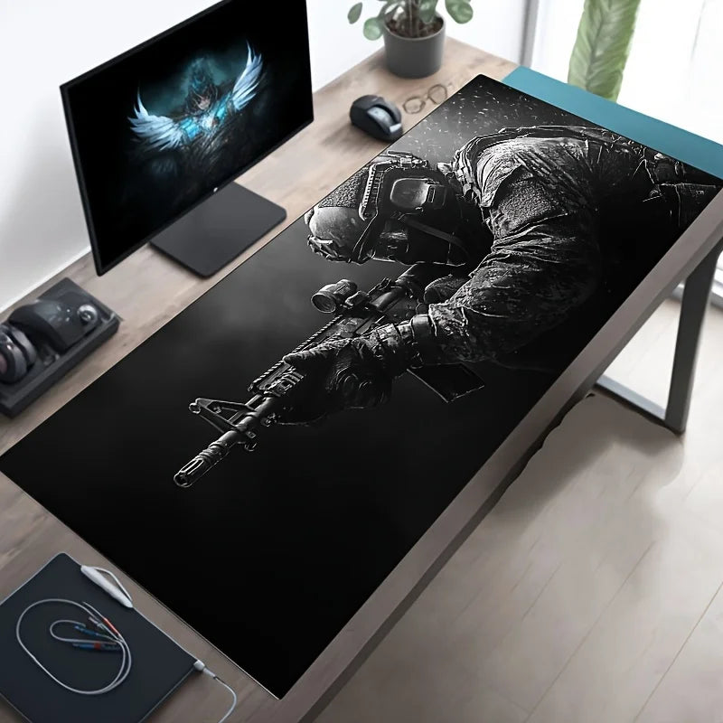 Large Tactical Soldier Mouse Pad – Non-Slip XXL Desk Mat with Stitched Edges, Gaming Accessories for FPS and Home Use