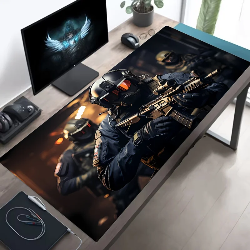 Large Tactical Soldier Mouse Pad – Non-Slip XXL Desk Mat with Stitched Edges, Gaming Accessories for FPS and Home Use